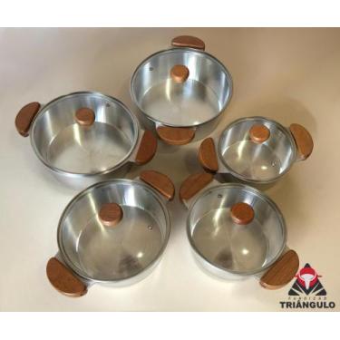 Imagem de Conjunto de Panelas Alumínio Fundido ALÇA MADEIRA Nº 16 a 24 Polida Ta