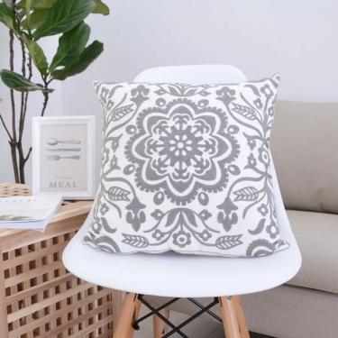 Imagem de Almofada Embroidery Care Cotton Mandala Cinza 45x45cm