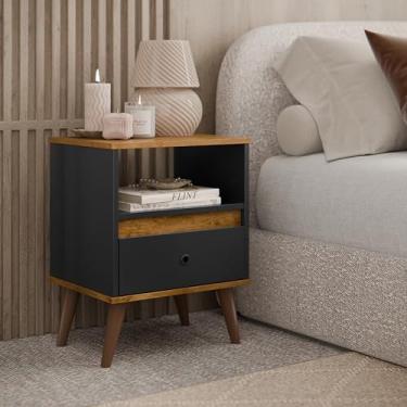 Imagem de Mesa de Cabeceira Pequena Off White/Branco/Preto – Modelo Ted com Gaveta Única (Preto)