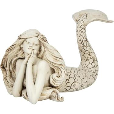 Imagem de Decoronix Distressed Mermaid Figurine Statue – 10x7 Inches – Coastal Beach Decor for Bathroom, Shelf and Living Room – Vintage Laying Figurines Home Decor – Mermaid Core Gift and Art