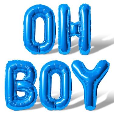 Imagem de Letter Balloons - OH BOY 16" Inch Alphabet Letters Foil Mylar Balloon Baby Shower Party Banner (Blue)