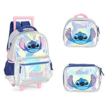 Imagem de Kit Mochila Rodinhas + Lancheira + Estojo Box Stitch - Prata