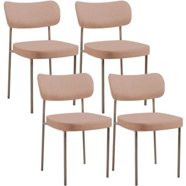 Imagem de Kit 04 Cadeiras Decorativa Estofada Para Sala de Jantar Melina Base Arena L02 Linho Rosê - Lyam Decor