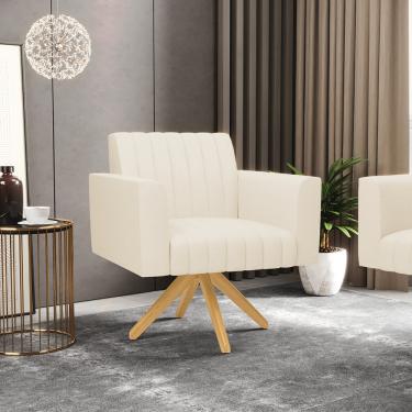 Imagem de Poltrona Giratória Viena Gomada Linho Base de Madeira MA30 D03 - D'Rossi