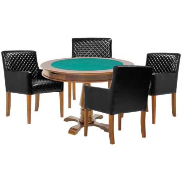Imagem de Mesa de Jogos Carteado Victoria Tampo Reversível Amêndoa com 4 Cadeiras Liverpool PU Preto Matelassê