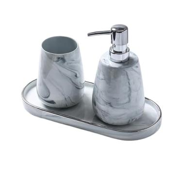 Imagem de Dispensador de sabão Dispensador de sabonete cerâmica criativo, kit com 3 peças artigos higiene pessoal para banheiro, copo para enxaguatório bucal