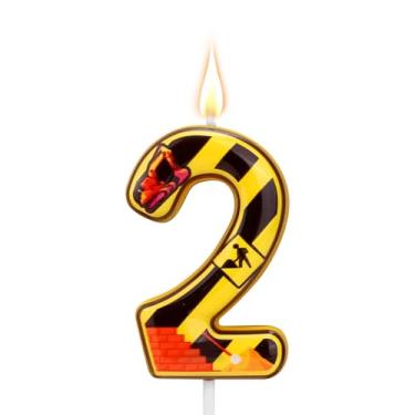 Imagem de Vela de aniversário de construção, velas com números de feliz aniversário, topo de bolo para decoração de decoração de festa de aniversário (número 2)