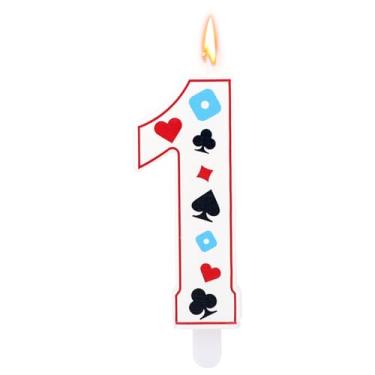 Imagem de Vela de aniversário com tema de cassino, vela com número de dados de pôquer para decorações de bolos, artigos de decoração de festa de aniversário com tema de jogos de azar (número 1)