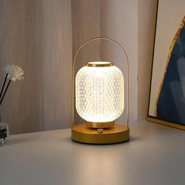 Imagem de Lâmpada de Mesa LED Criativa com Toque | Alça de Metal Recarregável USB | Iluminação Decorativa para Quarto e Escritório (Dourado)