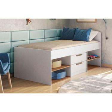 Imagem de Cama Solteiro Multifuncional New Conect c/ 2 Gavetas Branco/Jatobá - Santos Andirá