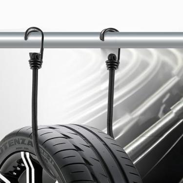 Imagem de Pacote com 4 cabos elásticos com ganchos, tiras elásticas de carga máxima de 30 kg, corda elástica de grau industrial sem odor para prender lonas, bagagem