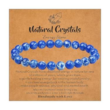 Imagem de Pulseiras elásticas com cristais naturais feitos à mão, presente de saúde mental para mulheres, homens, Dia dos Pais, Dia das Mães, presente de aniversário para pai, mãe, namorado