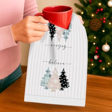 Imagem de Toalhas de cozinha de Natal, 66 x 45 cm, toalha de mão decorativa para banheiro com estampa de Feliz Natal, árvore branca