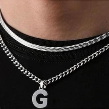 Imagem de Coleção de 26 colares com pingente de alfabeto em camadas, design de corrente dupla (cobra e elos cubanos), joias urbanas hip hop para uso diário e casual, One Size, Aço inoxidável, Sem Pedra Preciosa