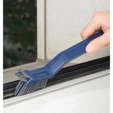 Imagem de Escova de limpeza multifuncional 3 em 1 de cerdas rígidas com grampo de limpeza e colher para cozinha, banheiro, chão, parede, veículo azul