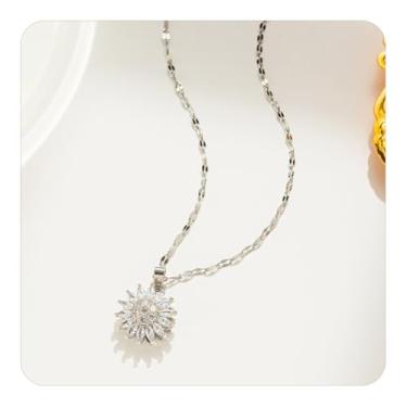 Imagem de Colar com pingente de girassol giratório para mulheres, colar de margarida de cristal, acessórios modernos, joias e presentes, One Size, Metal, Sem Pedra Preciosa