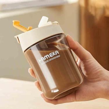 Imagem de 1 garrafa de água esportiva Hameka, plástico transparente com tampa branca, recipiente portátil para bebidas, 500 ml