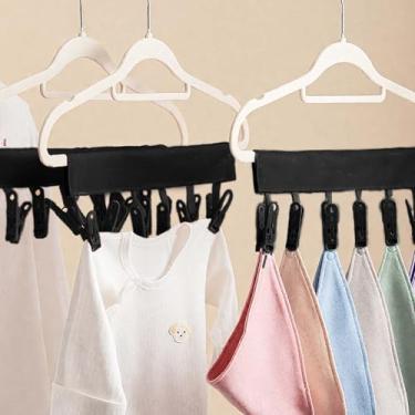 Imagem de Cabides de viagem, portátil, dobrável, para secar roupas, com 6 clipes (pacote com 2, preto)
