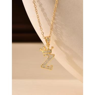 Imagem de 1 colar de coroa de diamante banhado a prata com letra A-Z para mulheres, joia fina, presente para mamãe, 40+6cm, Cobre, Sem Pedra Preciosa