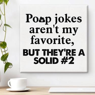 Imagem de Pôster emoldurado engraçado para casa de banho para decoração de parede de casa de banho 20 x 20 cm