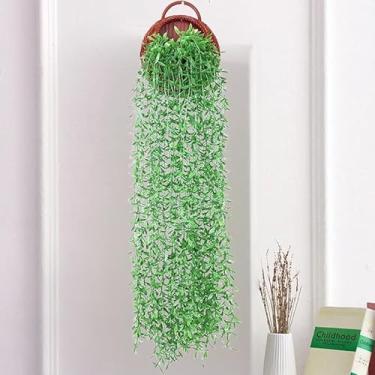 Imagem de 3 peças de planta artificial hera planta falsa vermelho verde salgueiro videira ao ar livre DIY jardim parede festa de casamento decoração de casa, 1 m (verde escuro)