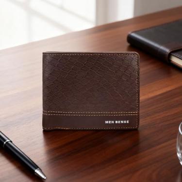 Imagem de Carteira masculina fina, bolsa dobrável portátil com 7 compartimentos, carteira macia e prática com porta-cartões de visita de poliuretano para uso diário, Café, Moderna