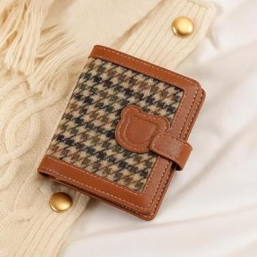 Imagem de Carteira feminina fina e pequena – Porta-cartões dobrável com janela para identidade e bolso para moedas com zíper, Marrom, Bolsa casual para moedas