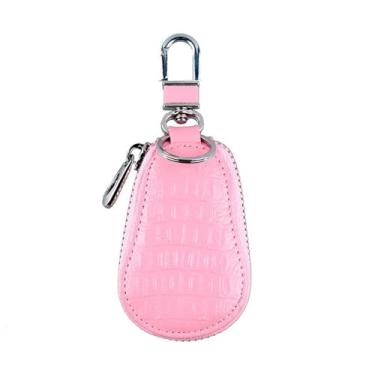 Imagem de Bolsas de couro com fecho de correr, acessórios para carro, carteira, padrão de crocodilo, porta-chaves organizadoras (rosa)