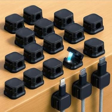 Imagem de Organizadores de cabos magnéticos pacote com 18 - clipes de cabo adesivos fortes para gerenciamento de cabos de mesa, fios de computador, escritório em casa e organização sob a mesa (preto)