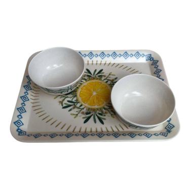 Imagem de Bandeja 30X23 Cm 2 Petisqueiras Limao Siciliano Fibra Bambu