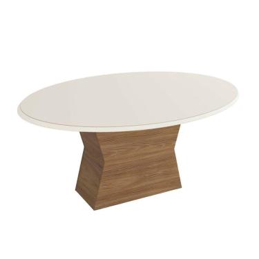 Imagem de Mesa Para Cozinha Tília Com Tampo Madeirado Com Vidro 105x180cm Nogueira Off White Vidro Off White Kappesberg