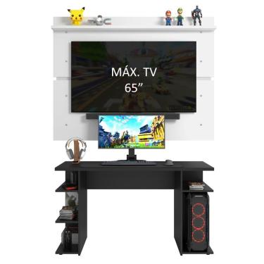 Imagem de Mesa Para Computador Gamer E Painel Tv Preto/branco