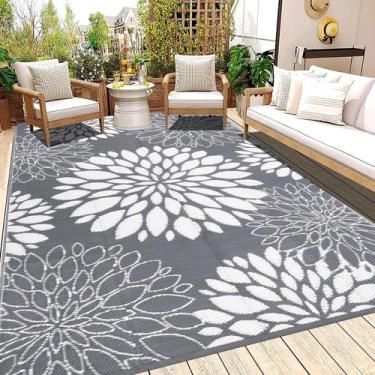 Imagem de Tapete ao ar livre Ileading 183x274cm impermeável reversível cinza