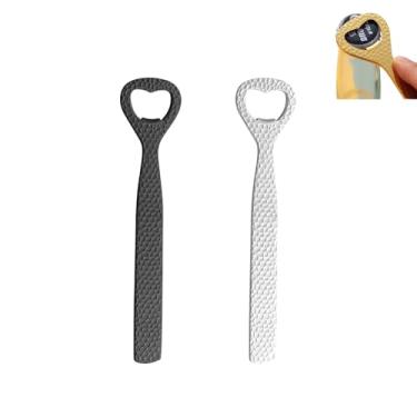 Imagem de PLAYTHROUGH Abridor de garrafas e latas 2 peças, abridor de garrafas de aço inoxidável para cozinha, bar e restaurante, textura retrô em relevo (prata, preto)