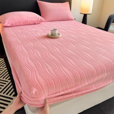 Imagem de Capa de colchão com elástico – Lençol de cama macio e respirável para todas as estações, capa protetora de colchão de luxo quente engrossado, elástico com bolso profundo para Queen King, tamanho rosa