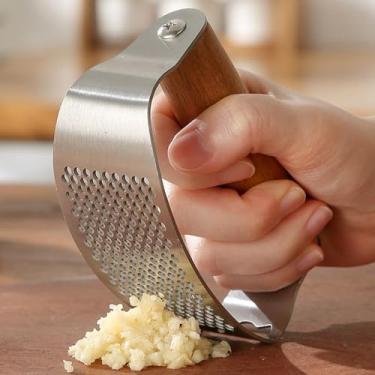 Imagem de 1 peça de aço inoxidável espremedor de alho manual multifunções batatas cenouras gengibre picador utensílios de cozinha doméstica, 10,7 x 5,1 x 7,4 cm