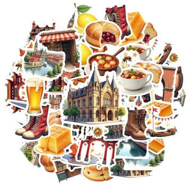 Imagem de 35 peças de adesivos vintage para arquitetura de viagem, cultura alimentar, cultura e natureza, vintage, brinquedo para laptop, motocicleta, bagagem, telefone, laptop, álbum de recortes, bicicleta