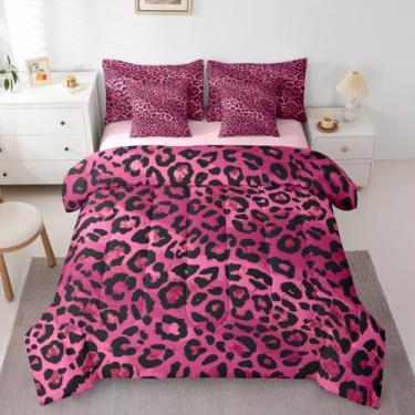 Imagem de Feelyou Conjunto de edredom com estampa de leopardo, 7 peças, Queen, rosa, guepardo e leopardo, para crianças, meninos, meninas, safári selvagem, para decoração de quarto, microfibra leve e macia