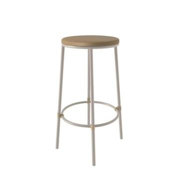 Imagem de Banqueta Redonda Aço Branco Sem Encosto material sintético Bege - Made