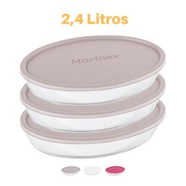 Imagem de 3 Assadeiras Oval Vidro Com Tampa 2,4L Refratário Marinex - NADIR FIGU