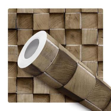 Imagem de Papel de Parede Adesivo Cubos Madeira Envelhecida Moderno Quarto Sala 