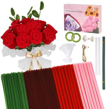 Imagem de Kit de limpeza de cachimbo de 500 peças, kit de artesanato para fazer rosas DIY com 20 hastes, 100 estames, fita, tule, bastões de cola e guia passo a passo - cores vibrantes, sem queda, resistente ao