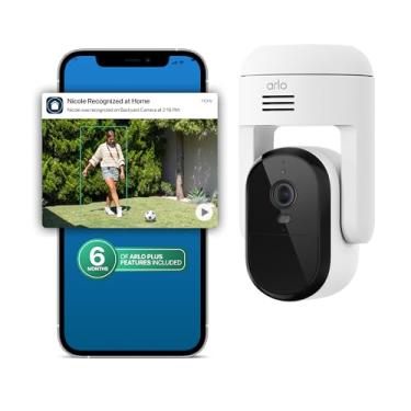 Imagem de Arlo Câmera de segurança Essential Pan Tilt 2K + 6 meses de plano Secure Plus, plug-in, reconhecimento de pessoas, detecção de pacote, visualização animada, WiFi de banda dupla, rastreamento