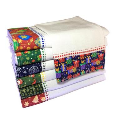 Imagem de Pano De Prato Barrado Natal kit 10 pçs - Eco