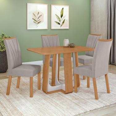 Imagem de Conjunto Sala De Jantar Mesa Easy Pop 120x80cm Tampo Mdf Com 4 Cadeiras Confort Veludo Liso Capuccino Amêndoa/off White