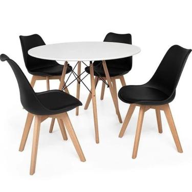 Imagem de Conjunto Mesa Branca Eames 90cm E 4 Cadeiras Leda Preta