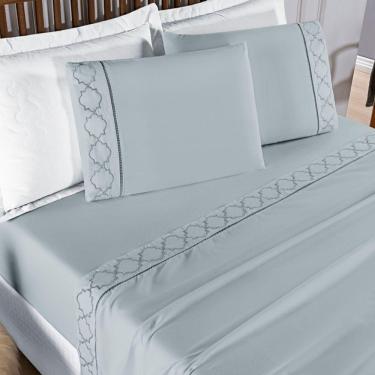 Imagem de Jogo De Lençol Helena Casal 4 Peças Micropercal 400 Fios Ponto Palito Macio - Cinza