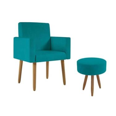 Imagem de Poltrona Decorativa Cadeira Recepção Com Puff Balaqui Decor Cor:azul Turquesa