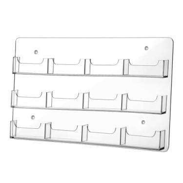 Imagem de RNXRZANK Porta-cartões de Visita em Acrílico Transparente para Parede, Organizador de Cartões com Adesivo, Suporte de Exibição com Vários Bolsos, Pré-perfurado, 12 Bolsos