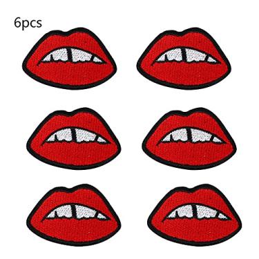 Imagem de Diy pano crachá decoração bordado remendo costura adesivo apliques artesanato acessórios de roupas para jeans chapéus bolsas jaquetas camisas material pano cor como tamanho da (lábios vermelhos cheios de dentes)